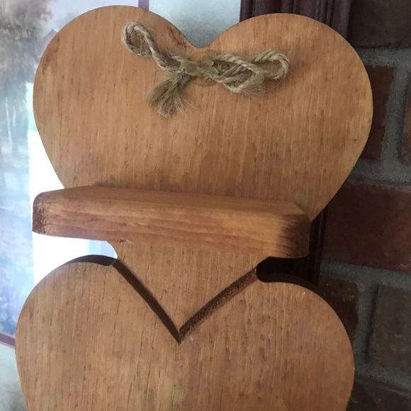Vintage Handmade Solid Wood Hand Carved Rustic Brown Heart Wall Shelf - Picture 3 of 4